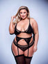 BACI 3PC LACE & MESH BRA, GARTER & PANTY SET BLACK